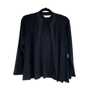 Misook‎ open front black lace embellished cardigan Sz XS